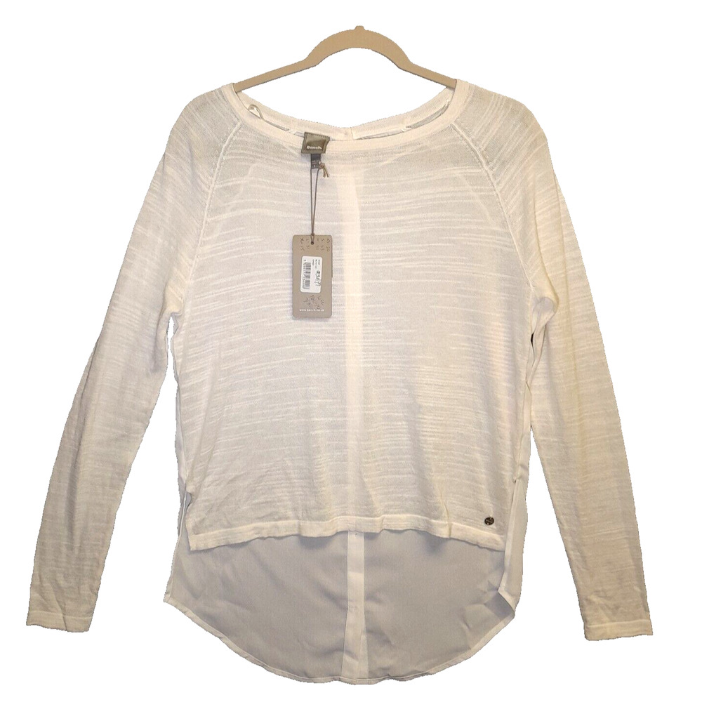 Bench Womens White Long Sleeve Sheer Top Tunic Loose Weave Small Back Button